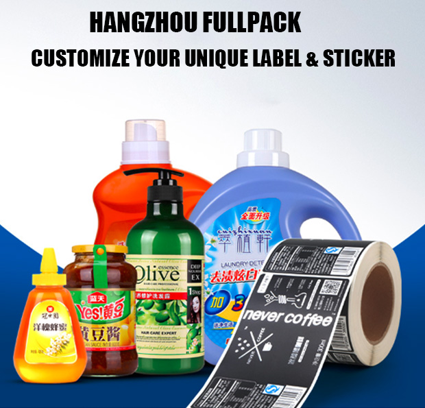 clear PET adhesive label China, plastic label China Hangzhou Fullpack, adhesive label manufacturer, printing factory in China